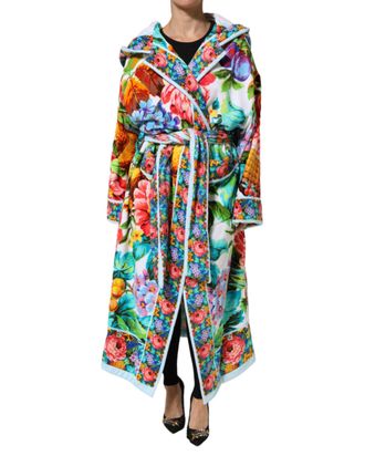 Dolce & Gabbana Womens Multicolor Floral Print Belted Bathrobe Coat Jacket Clothing