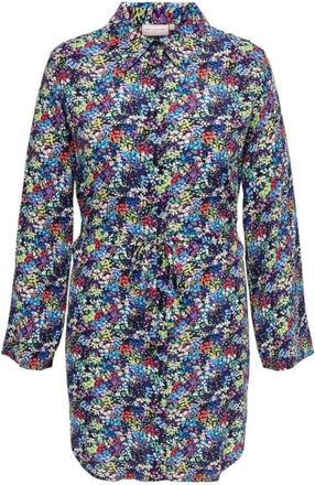 Only Carmakoma Blauwe Avondjurk met Lange Mouwen - Dames - Shirt Kleedjes - Veelkleurig - 2XL - Kleedjes