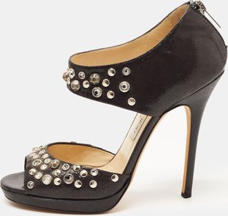 Jimmy Choo London Black Studded Nubuck Leather Bonnie Back Zip Sandals