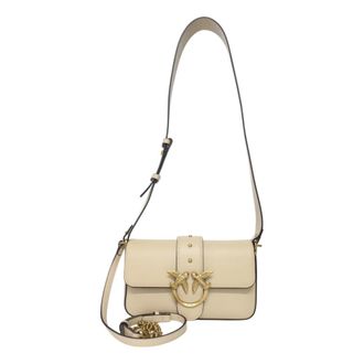 Pinko Leather shoulder bag with front logo - female - PINKO - Shoulder Bags - Beige - ONE SIZE - Bags