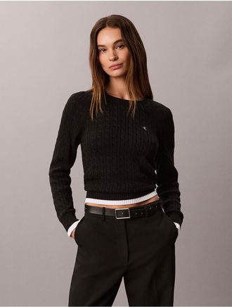 Calvin Klein Jeans Calvin Klein Womens Cable Knit Tipping Crewneck Sweater - Black - XL