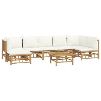 vidaXL Set De Muebles De Jard&iacute;n 8 Piezas Bamb&uacute; Y Cojines Blanco Crema Vidaxl