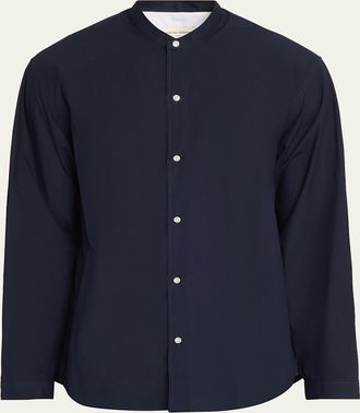 Officine G&eacute;n&eacute;rale Mens Poplin Band-Collar Button-Down Shirt