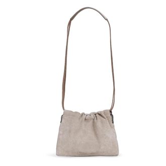 Brunello Cucinelli Brunello Cucinelli, Shoulder Bags, female, Blue, Size: ONE SIZE Drawstring Suede Shoulder Bag