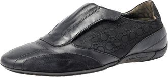 Ferragamo Black Leather And Signature Canvas Slip On Sneakers