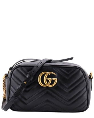 Gucci Black Matelasse Leather Gg Marmont Shoulder Bag Small (Authentic Pre- Loved)