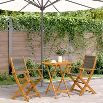 vidaXL Vidaxl - Juego De Bistro De 3 Piezas Polipropileno Y Madera Maciza Gris