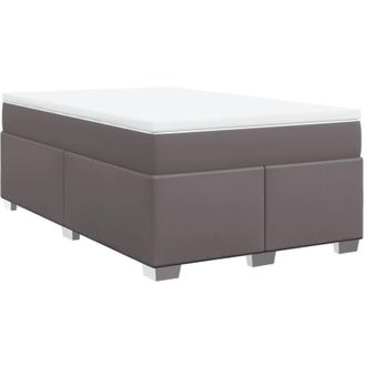 vidaXL Vidaxl - Cama Box Spring Con Colch&oacute;n Cuero Sint&eacute;tico Gris 120x190 Cm