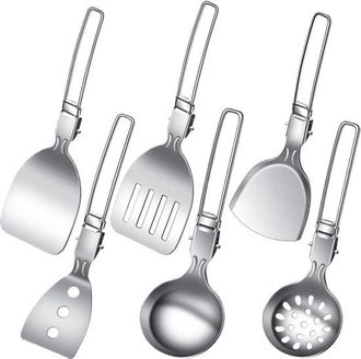 OEM Juego De Utensilios De Cocina De Acero Inoxidable - 6 Piezas - Ligero Y Port&aacute;til - Plegable - Esp&aacute;tula Y Cuchar&oacute;n De Acero Inoxidable