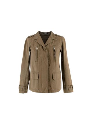 Balmain Khaki Embellished Cotton Military Jacket Size XS