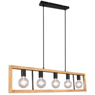 Trio Agra Sospensione Legno Naturale E Metallo Nero 5 Diffusori L. 100cm