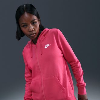 Nike Womens Nike Sportswear Club Fleece Full-Zip Hoodie in Pink | DQ5471-666