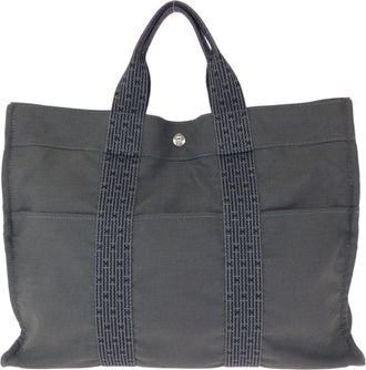 Herm&egrave;s Gray Nylon Polyester Tote Bag (Pre-Owned)