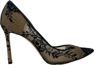 Jimmy Choo London Love 100 Lace Pumps in Black Silk