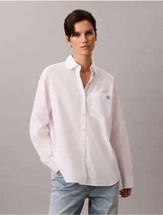Calvin Klein Jeans Calvin Klein Womens Cotton Poplin Relaxed Button-Down Shirt - Open White - XS