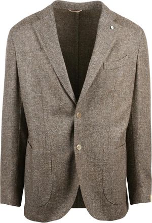 L.B.M. 1911 Beige Unlined Blazer with Notch Lapels and Button Closure