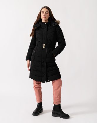 Joules Womens Aspen Long Parka in Black - Size 10 UK