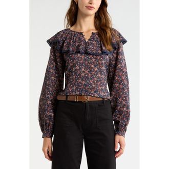 Treasure & Bond Ruffle Collar Top in Navy Mallory Paisley at Nordstrom, Size Xx-Small