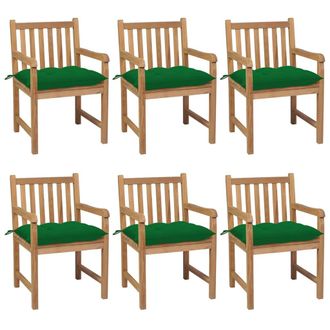 vidaXL Sillas De Jard&iacute;n 6 Uds Madera Maciza De Teca Cojines Verde Vidaxl