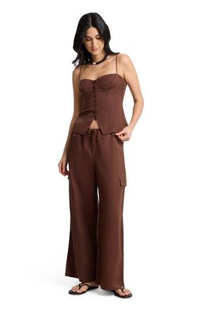 Onia Air Linen Fitted Corset Underwire Top in Brown at Nordstrom, Size 4