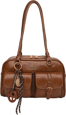 Generic Cymwer Retro Top Handle Bag with Multiple Pockets PU Leather Handbag for Commute Travel (Red)