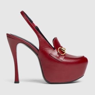 Gucci Womens Platform Slingback With Horsebit, Bordeaux, Leather