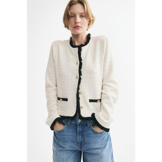 H&M Boucl&eacute;-knit Jacket With Fringe in Cream at Nordstrom, Size X-Small