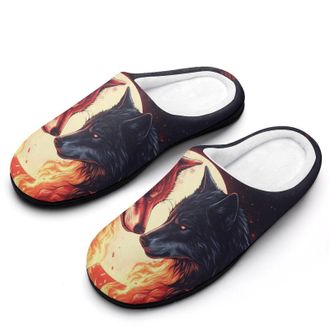 Generic Wolf Womens Slippers Warm House Slippers Indoor House Shoes with Anti-Skid Rubber Sole