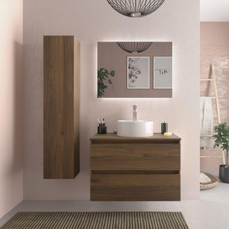 Cygnus Bath Mueble Ba&ntilde;o Bequia 80cm Y Encimera Y Lavabo Posar Nogal80x45x56