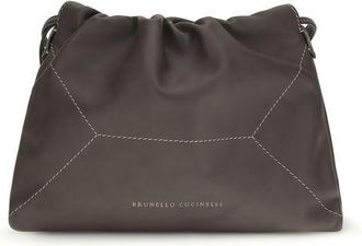 Brunello Cucinelli Brown Calf Leather Bos Taurus Shoulder Womens Bag