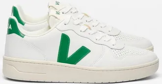 Veja Womens V10 Prime Leather Sneakers In White Emeraude