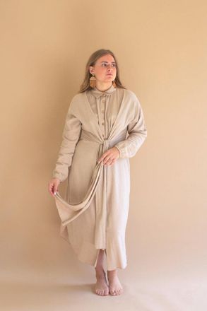 Kalalou Long-Sleeve Buttondown Dress With Front-Tie
