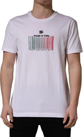 Dolce & Gabbana White Barcode Print Cotton Crew Neck Mens T-shirt (Pre-Owned)