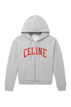 Celine Logo-Appliquéd Cotton-Jersey Zip-Up Hoodie