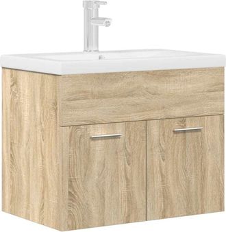 vidaXL Mueble de baño con lavabo incorporado y grifo roble Sonoma vidaXL