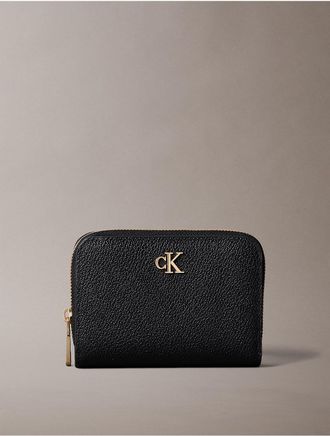 Calvin Klein Womens Minimal Monogram Zip Flap Wallet - Black