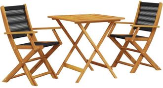 vidaXL 3 Piece Bistro Set Black Polypropylene and Solid Wood Vidaxl