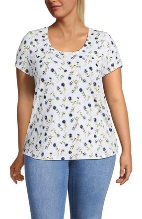 Lands End Lightweight Jersey T-shirt in White/blue Floral Sprigs at Nordstrom, Size 1X