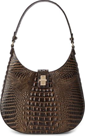 Brahmin Fallon Croc Embossed Leather Shoulder Bag in Chocolate Melbourne at Nordstrom