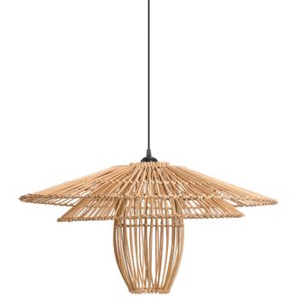 Beliani L&aacute;mpara Colgante Boho Pantalla De Rat&aacute;n Estructura De Hierro Iluminaci&oacute;n Natural Botijas