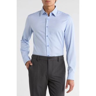 Duchamp Slim Fit Check Stretch Cotton Dress Shirt in Blue at Nordstrom Rack, Size 15.5R