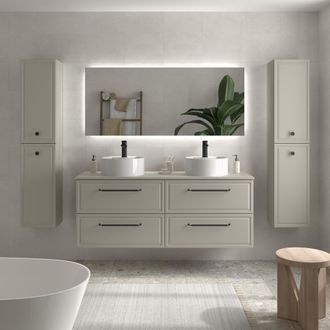 Cygnus Bath Mueble De Ba&ntilde;o Runa 120cm Gris Mate 4 Cajones Lavabo Sobre Encimera 2 Pozas Porcelana