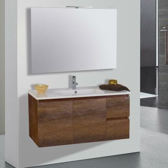 Mazzoni Mobile da Bagno Sospeso 100cm Mazzoni Maiorca Light 2+2 Noce Scuro Frassinato