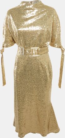Edeline Lee Gold Sequin Belted Pedernal Dress