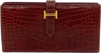 Herm&egrave;s Brown Leather Long Wallet (Bi-Fold) (Pre-Owned)