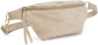 Elbsand Bauchtasche ELBSAND Umh&auml;ngetasche, Damen, Gr. B/H/T: 26cm x 12cm x 7cm, beige (sand), Veloursleder, unifarben, Taschen Bauchtasche, aus Leder, Brustta