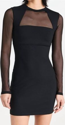 Susana Monaco Mesh Crew Long Sleeve Dress In Black