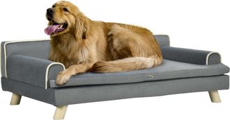OEM Sof&aacute; Para Perros Grandes Y Medianos Tapizada En Chenilla Con Coj&iacute;n Lavable Y Patas De Madera De Pino Gris Oscuro