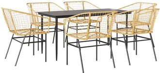 vidaXL 7 Piece Garden Dining Set Brown Poly Rattan Glass Vidaxl