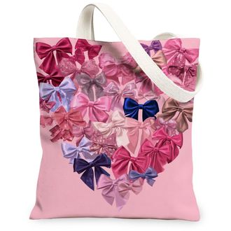 Generic Elegant Bows Canvas Tote Bags, Vintage Heart Pattern Reusable Grocery Bags, Lightweight Washable Shoulder Strap Canvas for, Peach, 13x15 Inch